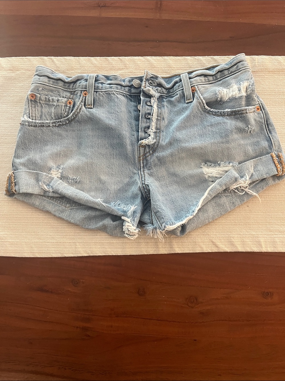 Levi's Light Blue Distressed Button-Fly Denim Cutoff Shorts